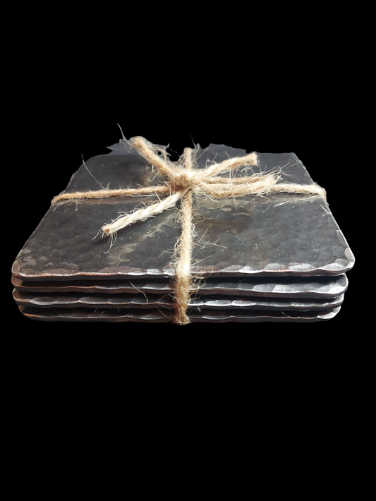 Set of 4 hammered effect steel coasters