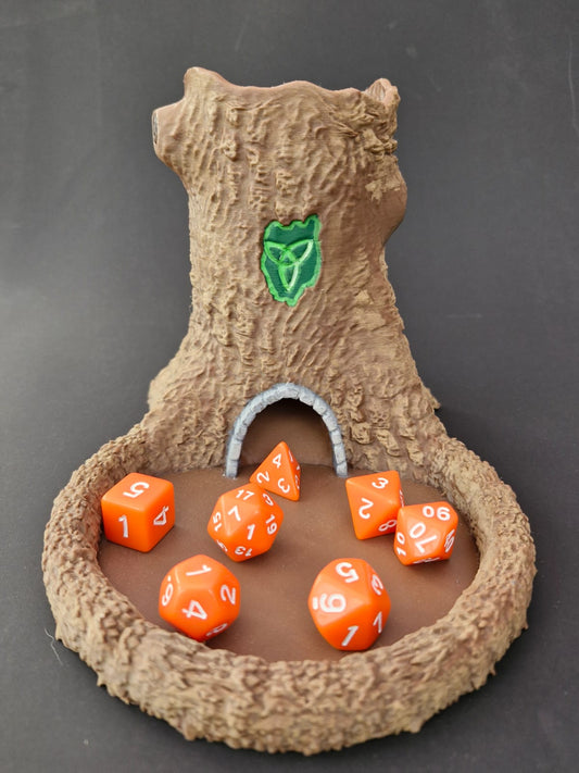 Tree stump dice tower