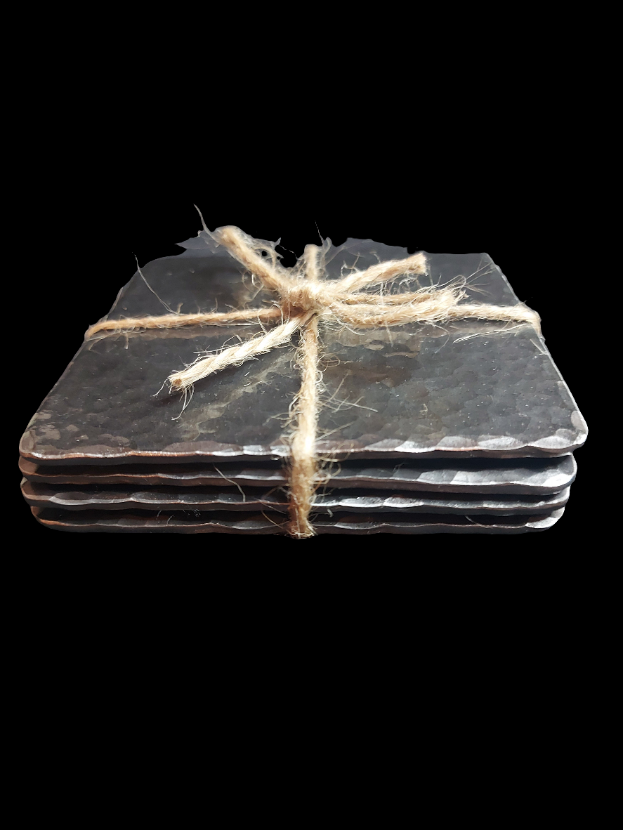 Set of 4 hammered effect steel coasters